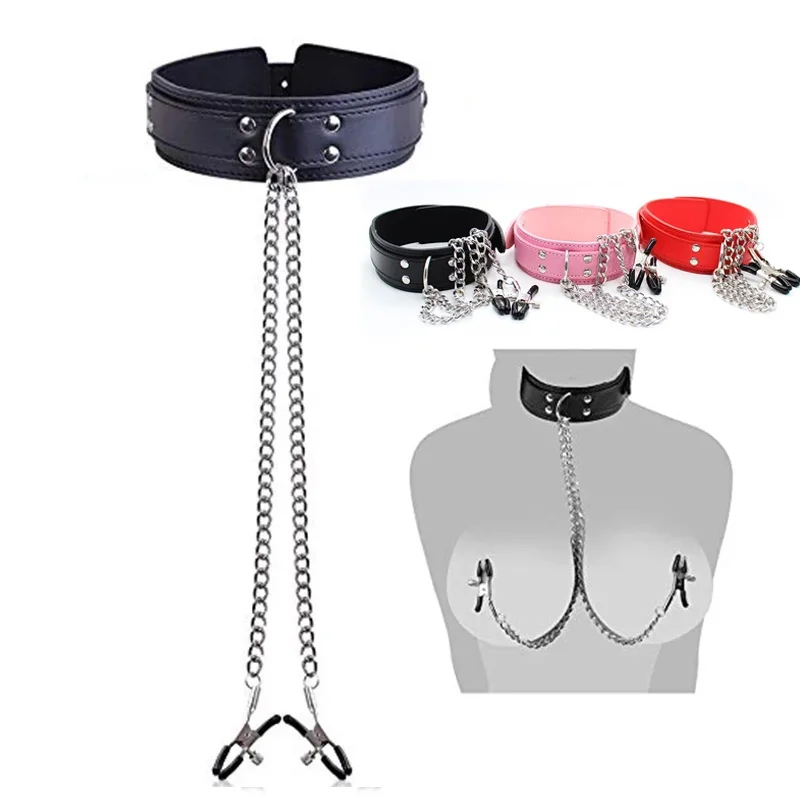 Bdsm Bondage Choker Collar with Nipple Clamp Breast Clip Chain Fetish Slaves Flirt Adult Games Erotic Tools Sex Toys for Couples