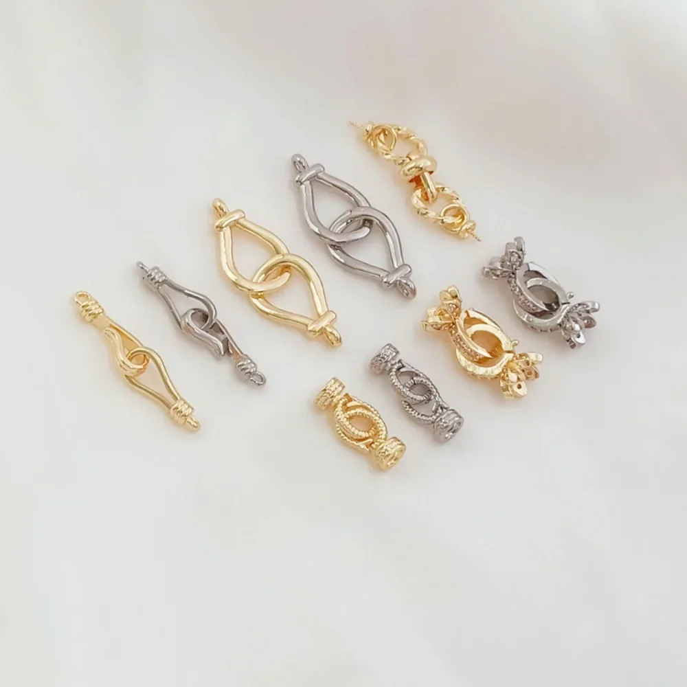 

14K Gold-plated White K Linen Pattern Double Hanging Fishhook At End Zirconium Lotus Double Buckle DIY Handcrafted Link Buckle