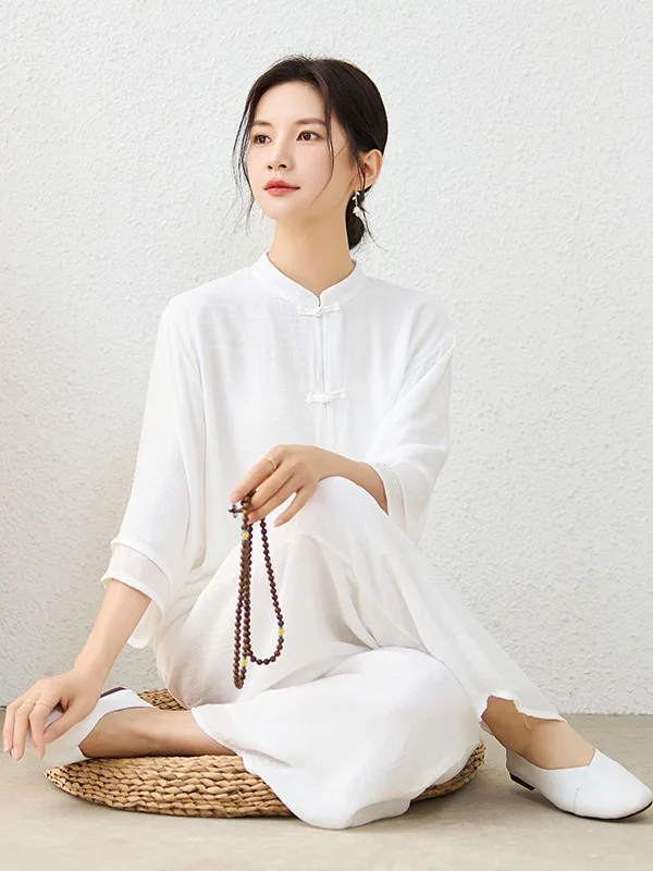 مجموعة Boho Sle النسائية المصنوعة من القطن والكتان ملابس يوجا فضفاضة من Tai Chi بدلة طبية خرافية من الطب الصيني التقليدي Uni... #4