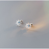 925 Sterling Silver Blue Zircon Sun Small Stud Earrings For Women Piercing Elegant High Fine Jewelry Best Selling