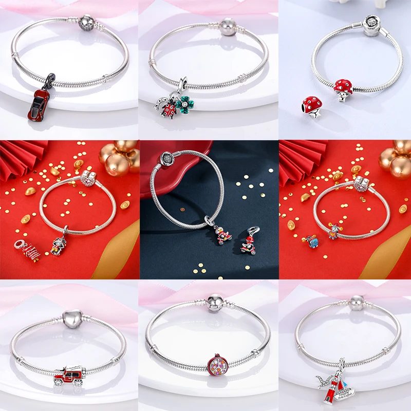 Charms aus 925 Sterling Silber, Rote Farbserie, Roter Elefant, Tier- und Fruchtperlen, Original, Passend für Damen, Jubiläums-Schmuckanhänger – Detail 18