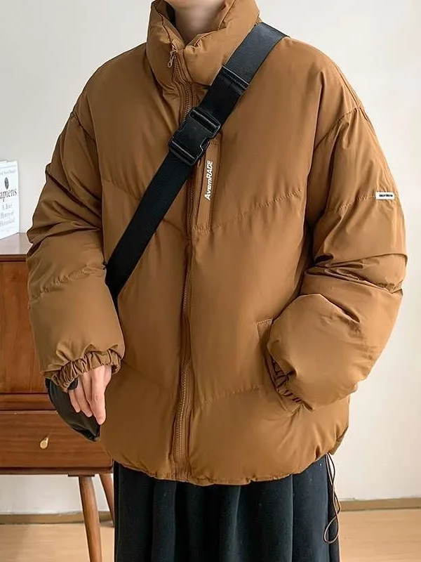 

Men's Winter Thiened Cotton Jaet Stand Collar Loose Fit Warmth Retro American Sle Bread Coat Youth Faion Casual Wear