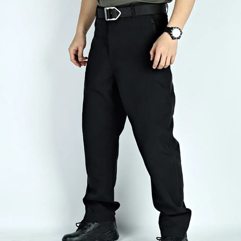 Men Cargo Pants Mid-rise Button Zipper Fly Outdoor Casual Pants Pockets Wide Leg Quick Drying Sport Long Trousers