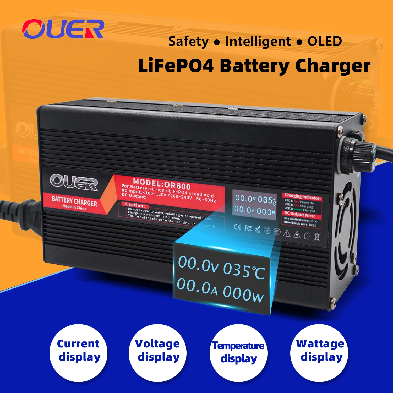 

43.8V 13A Charger Usd For 36V 38.4V 12S LiFePO4 Battery Smart Charger With OLED Display