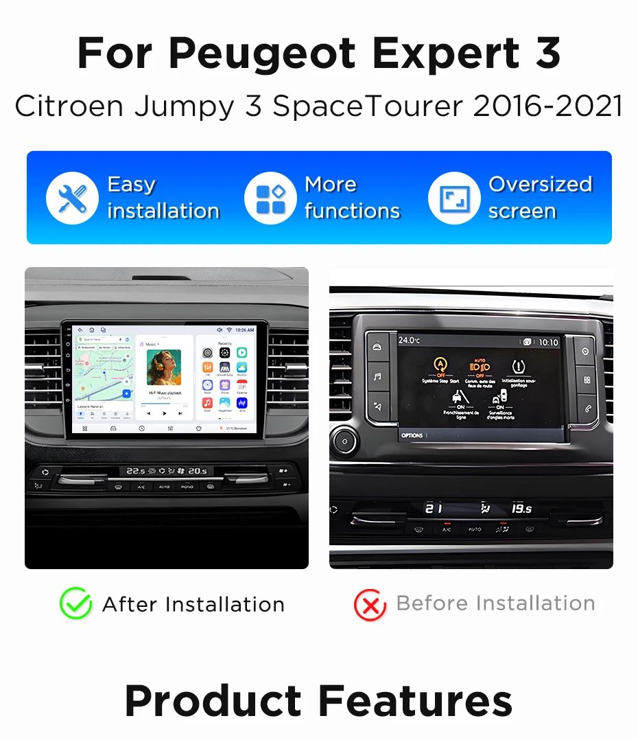 Junsun Wireless CarPlay Android Auto Autoradio für Peugeot Expert 3 Citroen Jumpy 3 SpaceTourer 2016-2021 Intelligente Systeme – Detail 3