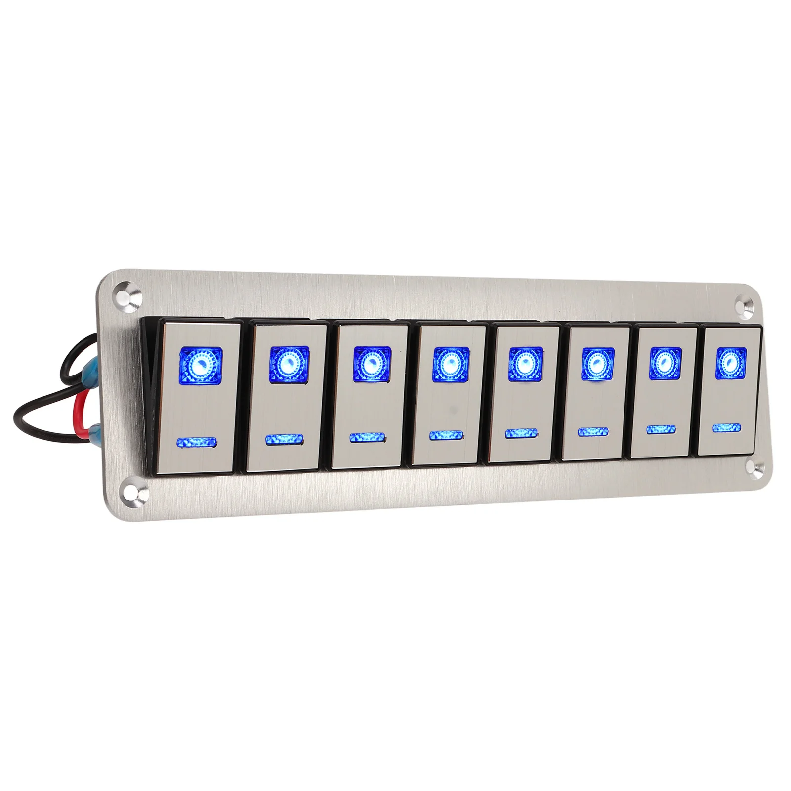 Rocker Switch Panel (8 Gang, 12‑24V, 5 Pin, Blue Light, Toggle On Off Lights Control) Durable Auto/Marine/RV Accessory to Ensure