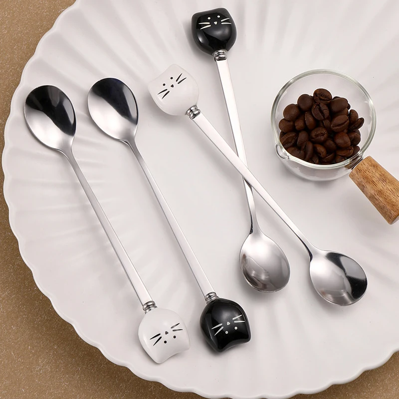 

Ceramic Cat Coffee Spoon Soft Cute Mixing Spoon Creative Stirring Spoons Tainless Steel Spoons Long Handle Scoop Kitchen Tools