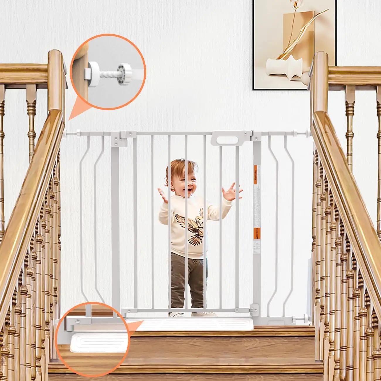 

Mom's Choice-GROWNSY Baby Gate for Stairs, 29.5"-48.4" Pressure Mounted Baby Gate for Top of Stair&Doorway with V-Shaped Rods,