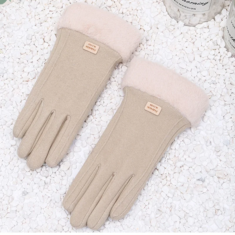 Korean Version Thick Velvet Touch Screen Cold and Wind Resistance New Electric Bike Women Riding Warm German Velvet Gloves