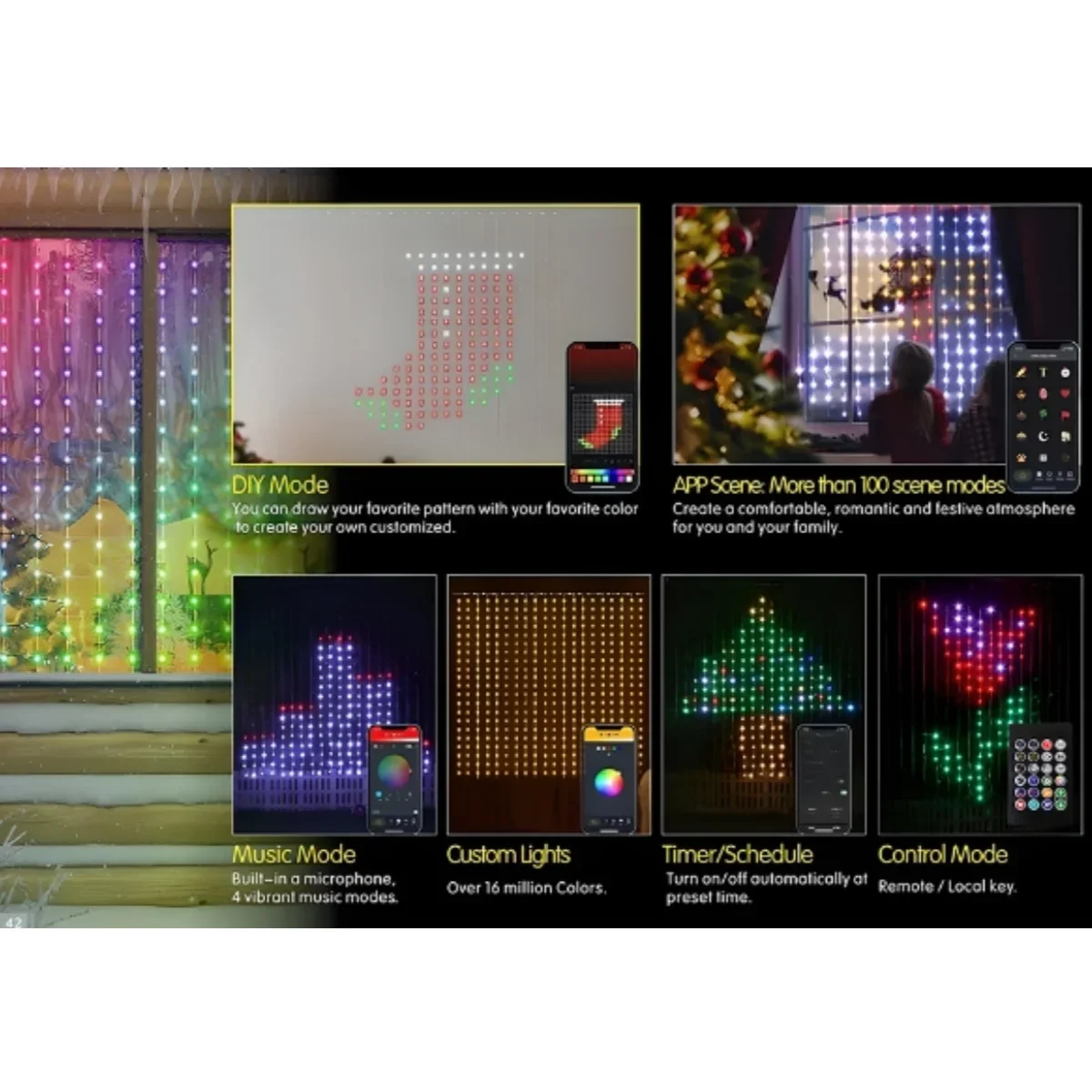 400LED Smart Curtain Light Bluetooth App 5V USB LED String RGB Fairy Light DIY Picture Text Display для декора рождественской вечеринки