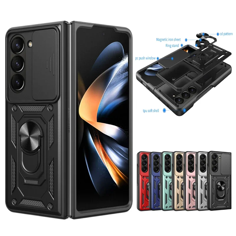 

Защитный чехол для объектива для телефона Samsung Galaxy Z Fold 7, 5, 6, 4, бронированный магнитный металлический вращающийся кольцо, силиконовые мягкие чехлы на заднюю панель