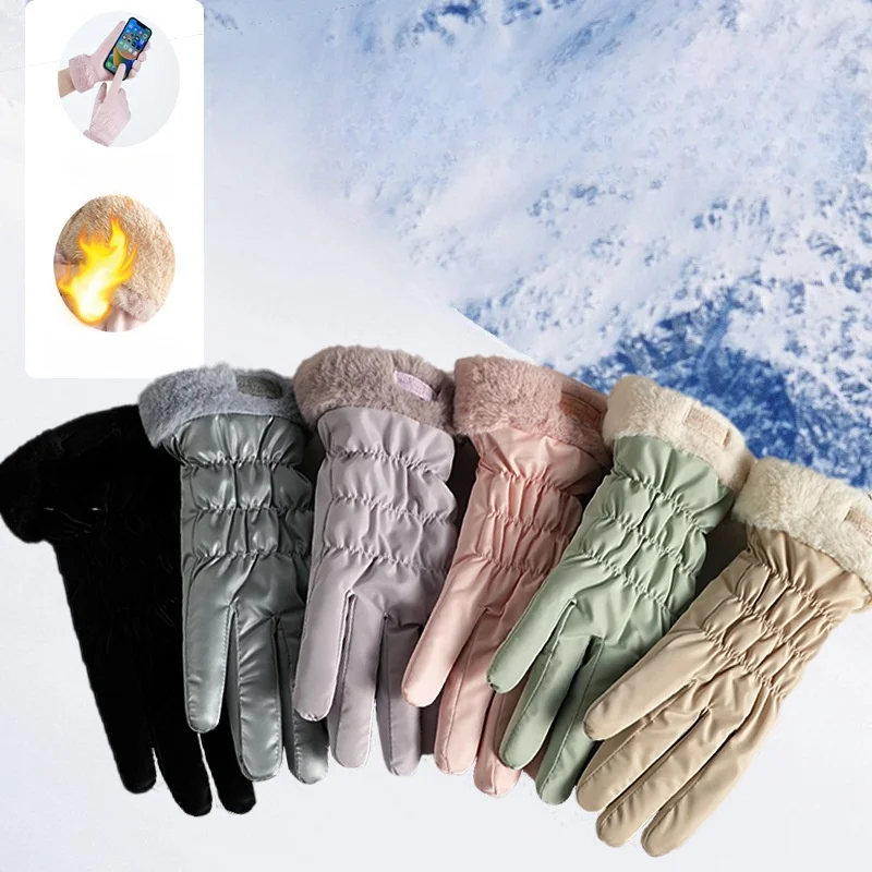 2024 Cute Padded Gloves Little Bear Gloves Women Winter Fleece Thickened Warm Cycling Mountaineering Skiing Plush Cotton Gloves