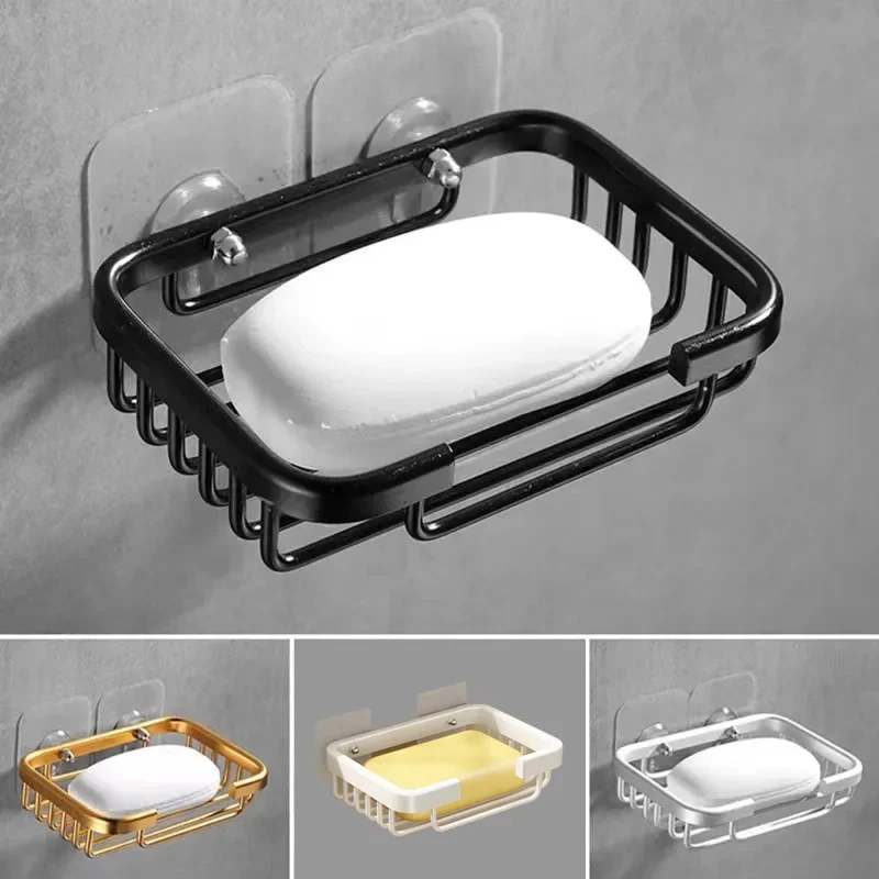 Kitchen Bathroom Accessories Soap Dish No Drill Soap Holder Stainless Steel Soap Box Wall Mounted Dispenser Sponge Holder