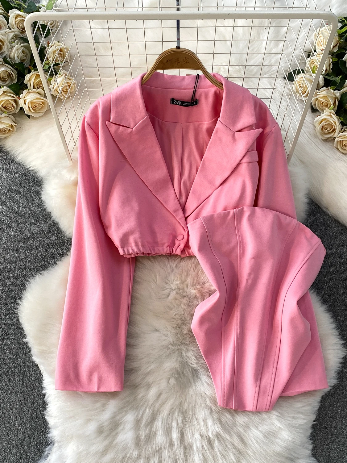 

Розовый костюм ort Jaet + топ из волокна с эффектом похудения, модная повседневная одежда для девочек-подростков, осенний сезон