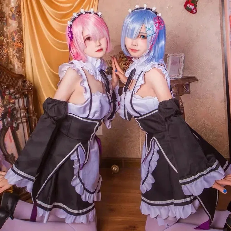 Bear's Den Cosplay Re:Zero Kara Hajimeru Isekai Seikatsu Costume Ram Rem Wig Black Dress Halloween Cos New 2025