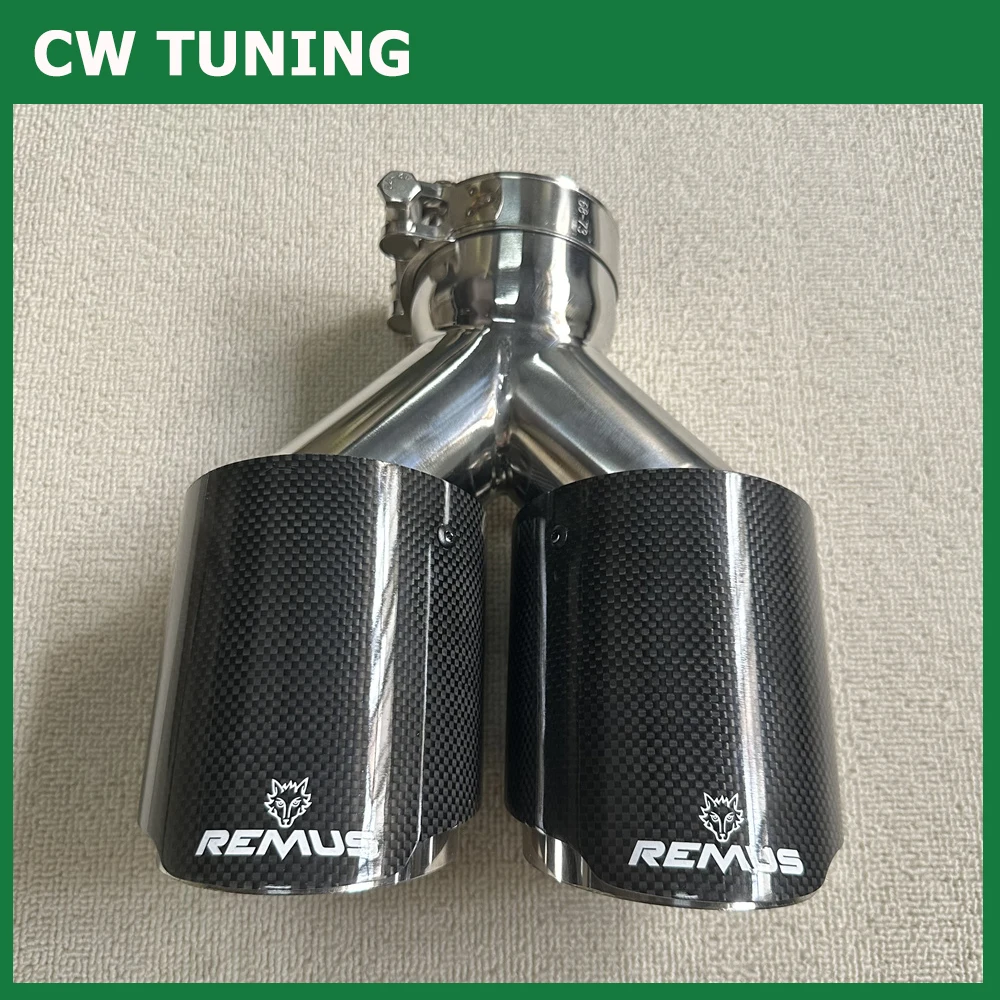 

1Pcs High Quality Universal Dual Exhaust Tip Glossy Carbon Fiber Exhaust Pipe Tail Quad Exhaust Muffler Tip With Remus Logo