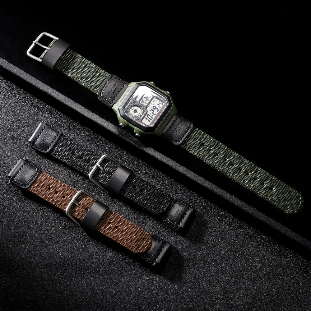 For Casio W800H 18mm Nylon Canvas Sport Watch Strap for AE1200/AE1300AE-1200WH/SGW-300/AQ-S810W/F91W Convex Men Women Bracelet
