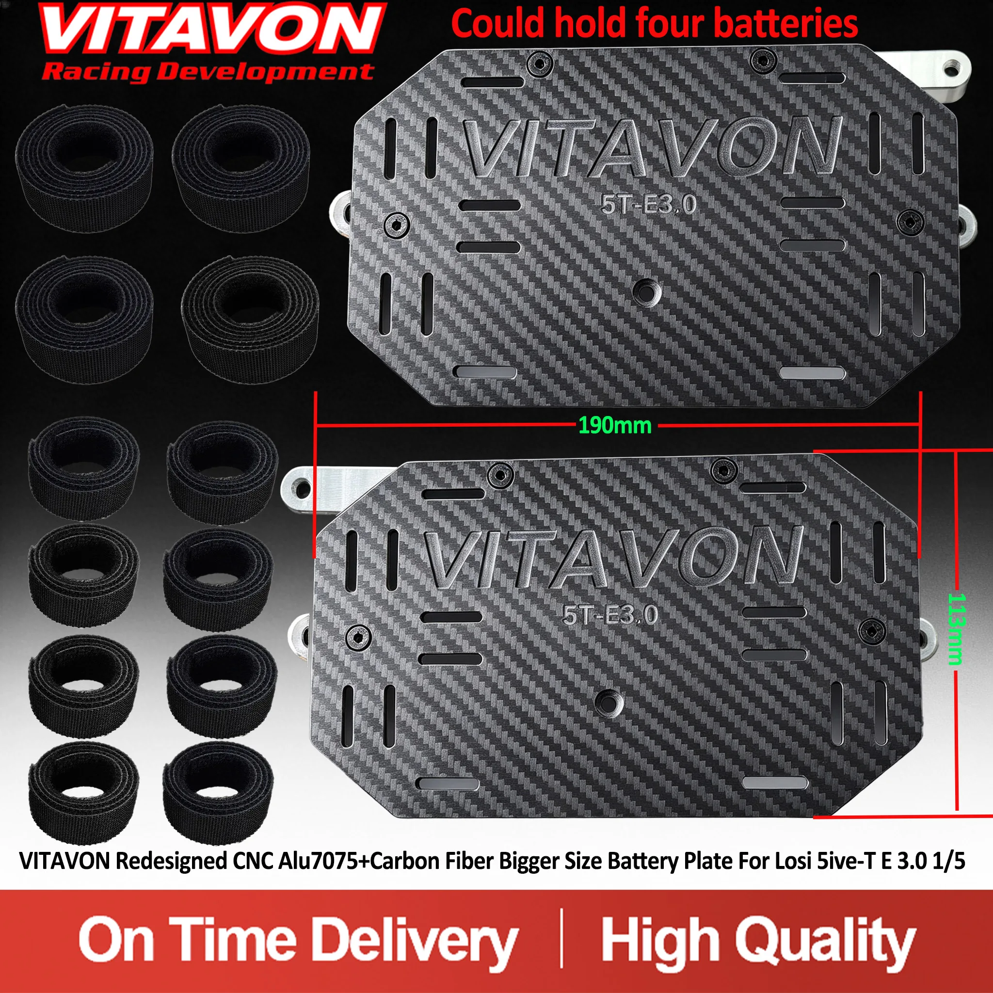 VITAVON Redesigned CNC Alu7075+Carbon Fiber Bigger Size Battery Plate For Losi 5ive-T E 3.0 1/5