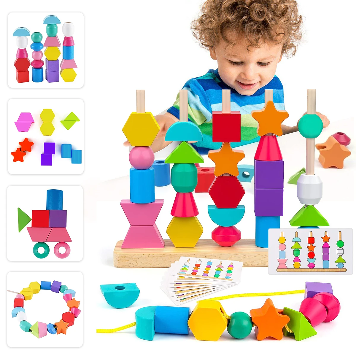 Wooden toys Montessori color shape puzzle for stacking games color melted color learning early educational toys gift for kids