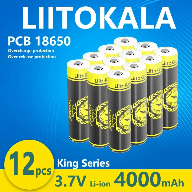 12pcs LiitoKala KING4000-PCB 18650 4000mAh Rechargeable Battery 3.7V Real Capacity Li-ion batterie for Flashlight Headlamp Toy