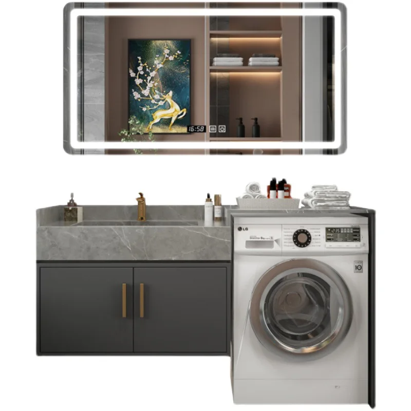 

Тумба для стиральной машины, комбинированная тумба-умывальник, встроенный умывальник, тумба для ванной комнаты, современная ванная комната в стиле легкой роскоши, умывальник