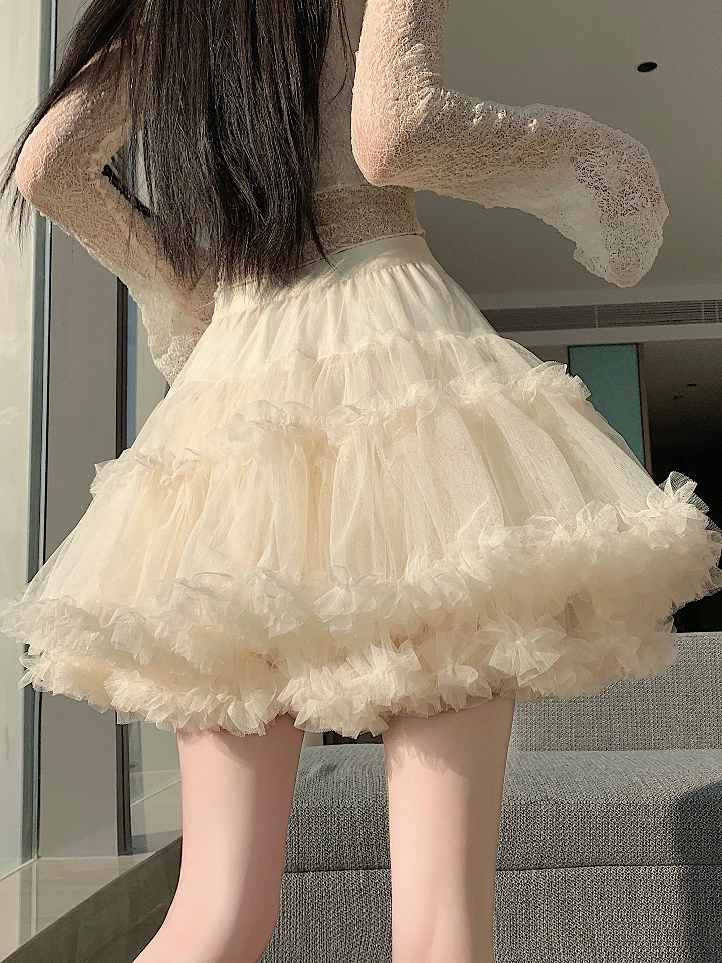 バレエスタイルプリンセスショートスカートふわふわ女性春夏甘いアンチエイジングケーキハーフスカート韓国語版刺繍入りaラインスカート