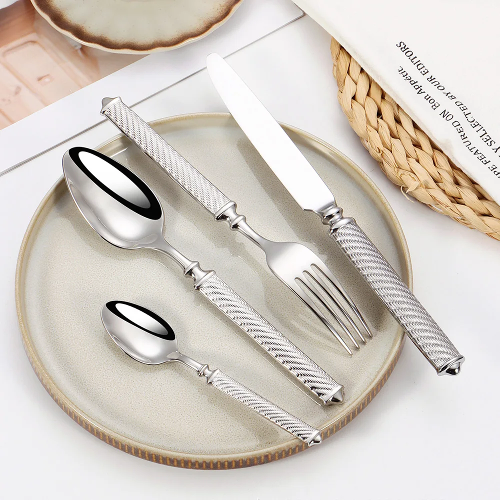 4Pcs Luxury Gold Handle Cutlery Set, 304 Stainless Steel Shiny Tableware, Dishwasher Safe Knife Fork Spoon