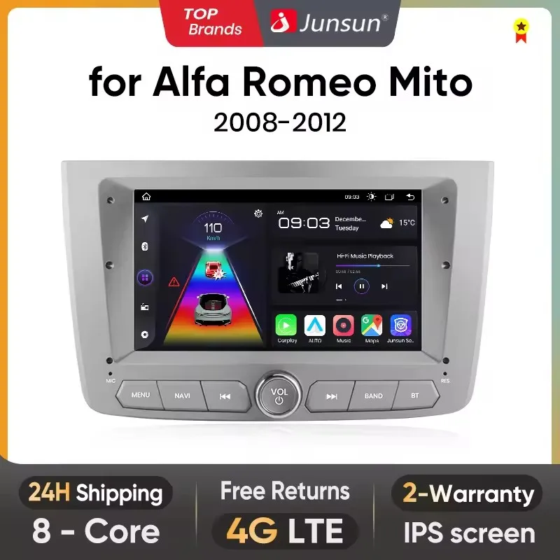 Junsun – bezprzewodowe radio samochodowe z funkcjami CarPlay i Android Auto, przeznaczone do Alfa Romeo Mito (modele z lat 2008, 2009, 2011, 2012–2016). Inteligentny system GPS, multimedialny system