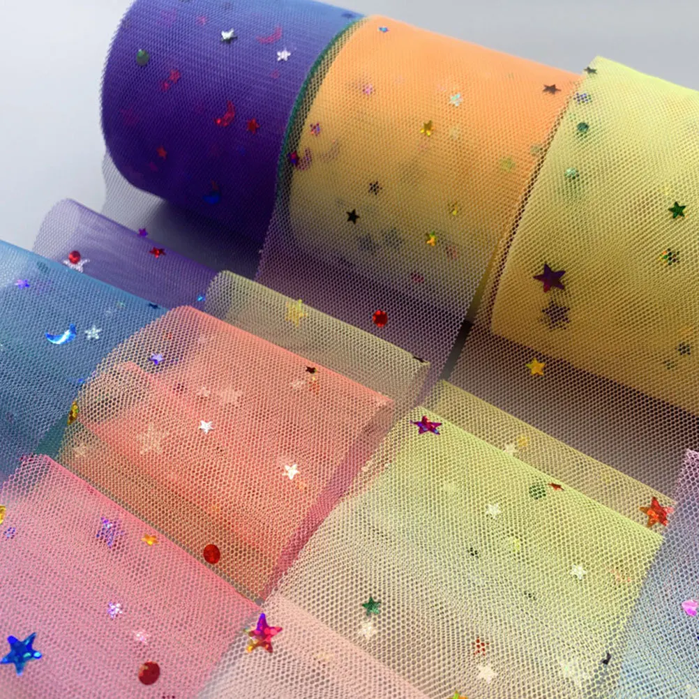

6Cm Star Moon Print Rainbow Gauze Ribbon for DIY Decoration on Clothes Headdress Dress Gift Premium Quality Soft Touch Light