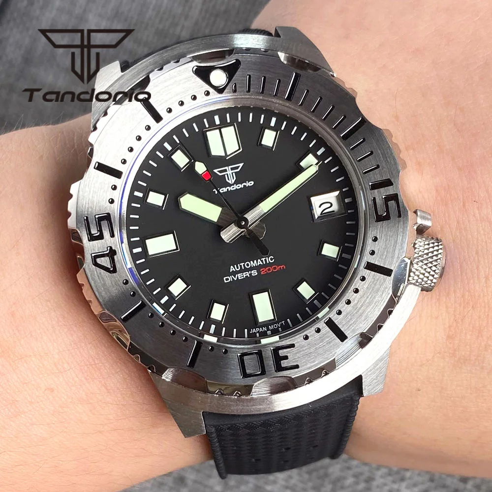 Tandorio NH35A 42mm Monster 20Bar Dive Automatic Watch for Men Luminous MOP Dial AR Sapphire Glass 3.8 Screw Crown Date Rubber