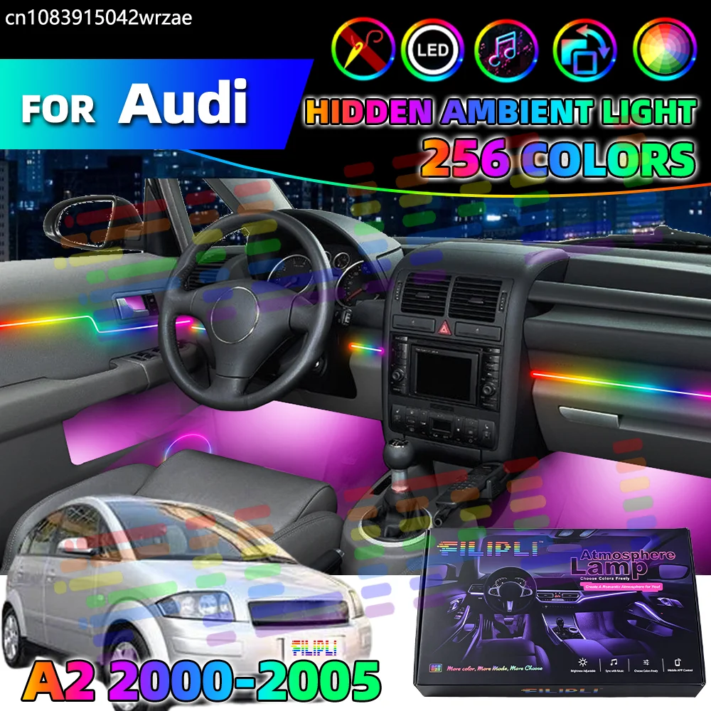 

6 in 1 For AUDI A2 2000-2005 Years Car Interior Ambient Lights Strips Breathing Lighting Kit App Control Auto Decorative Lamp