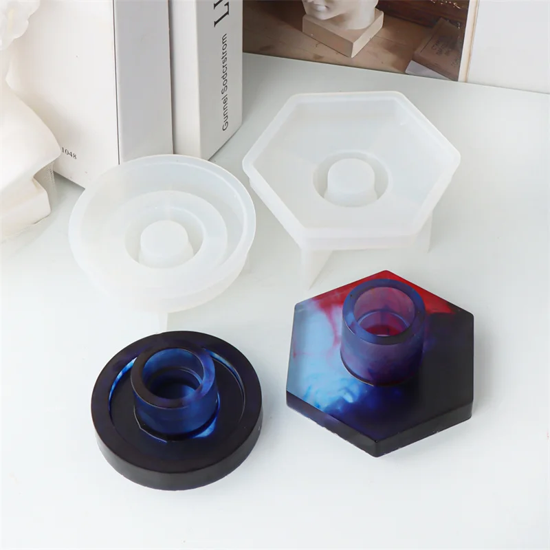 Round rod Candlestick Silicone Mold DIY Hexagonal Candle Holder Concrete Cement Gypsum Mould Epoxy Resin Handicraft Home Decor