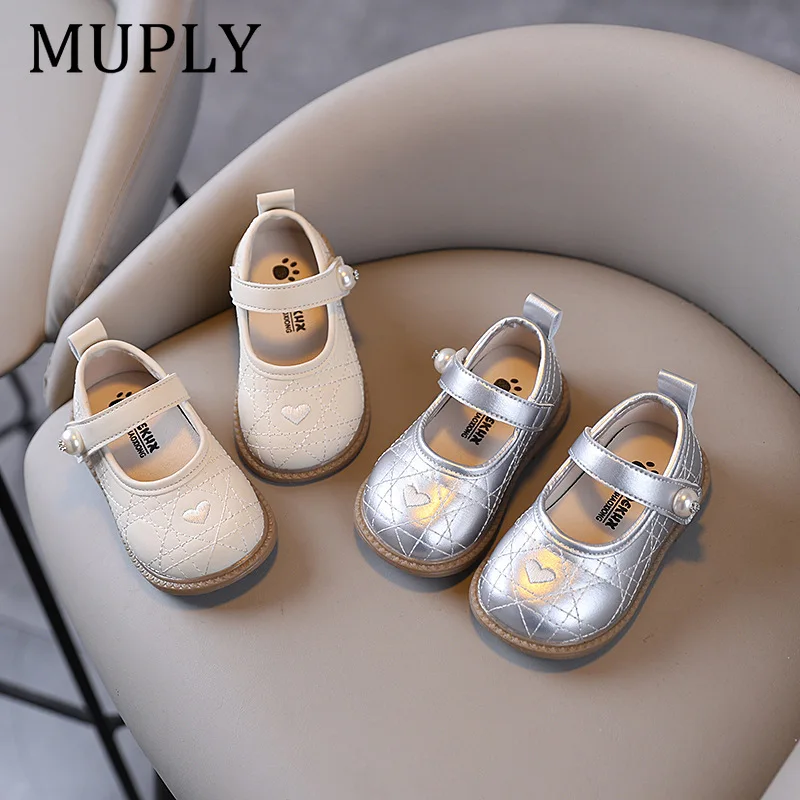 Girls Princess Leather Shoes Toddlers Baby Kids Flats T-strap Cut-outs with Heart Hollow Cute Sweet Soft 2024 Spring Autumn New