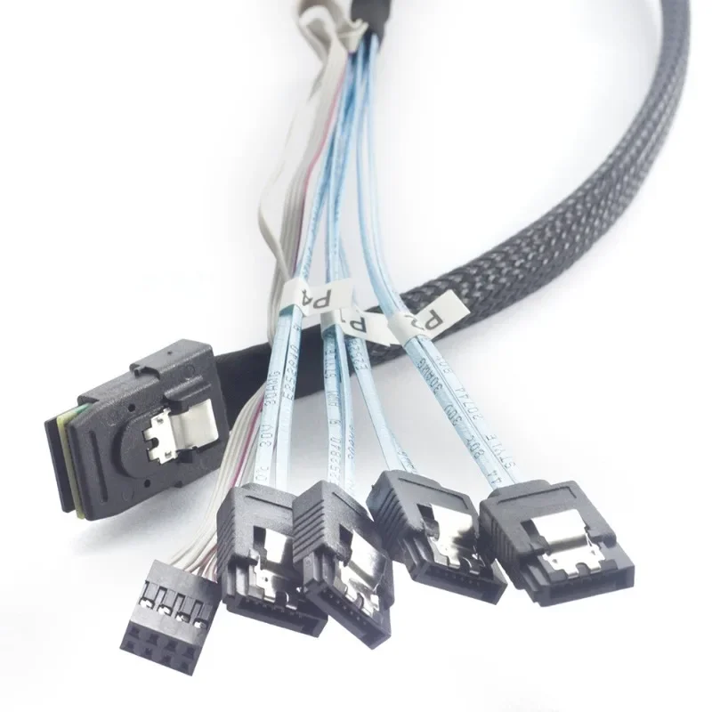 Mini Sas SFF-8087 Turn 4 SATA Storage Data Cable with Sideband Side Load Power Server