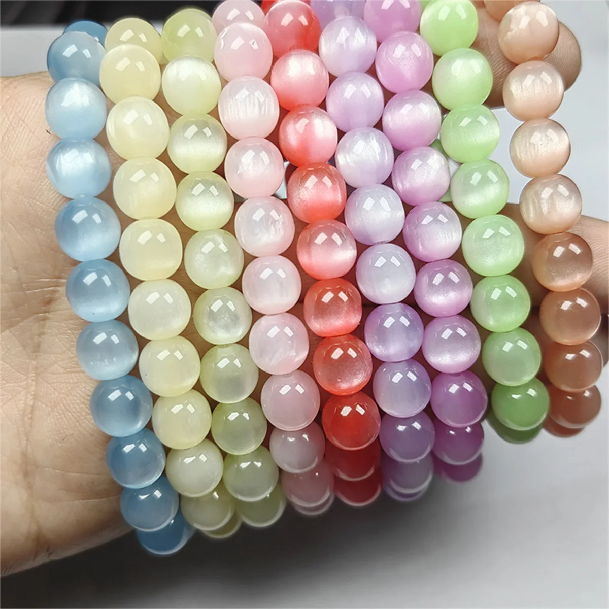 8mm resin imitation cat\'s eye round beads straight hole beads DIY bracelet mobile phone chain clothing beads accessories