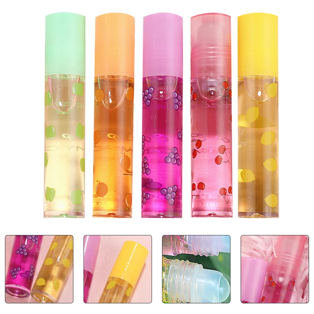 

5Pcs Lightweight Fruit-Flavored Transparent Lip Pomade Moisturizing Portable Lip Protector Gloss Moisturizing Lipstick
