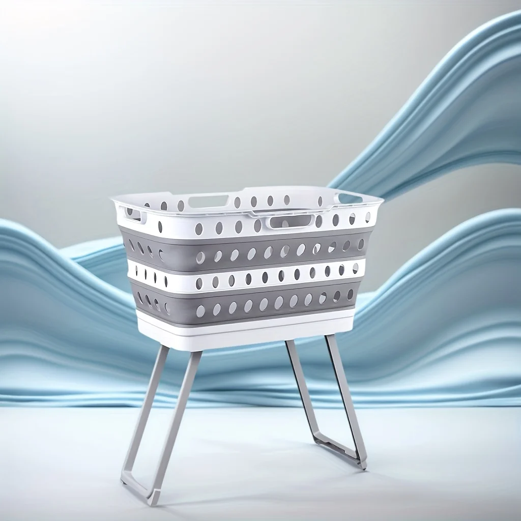 Foldable Laundry Basket with Standing Legs Collapsible Hamper Storage Basket for Bathroom, Bedroom, Dorm & Laundry Room