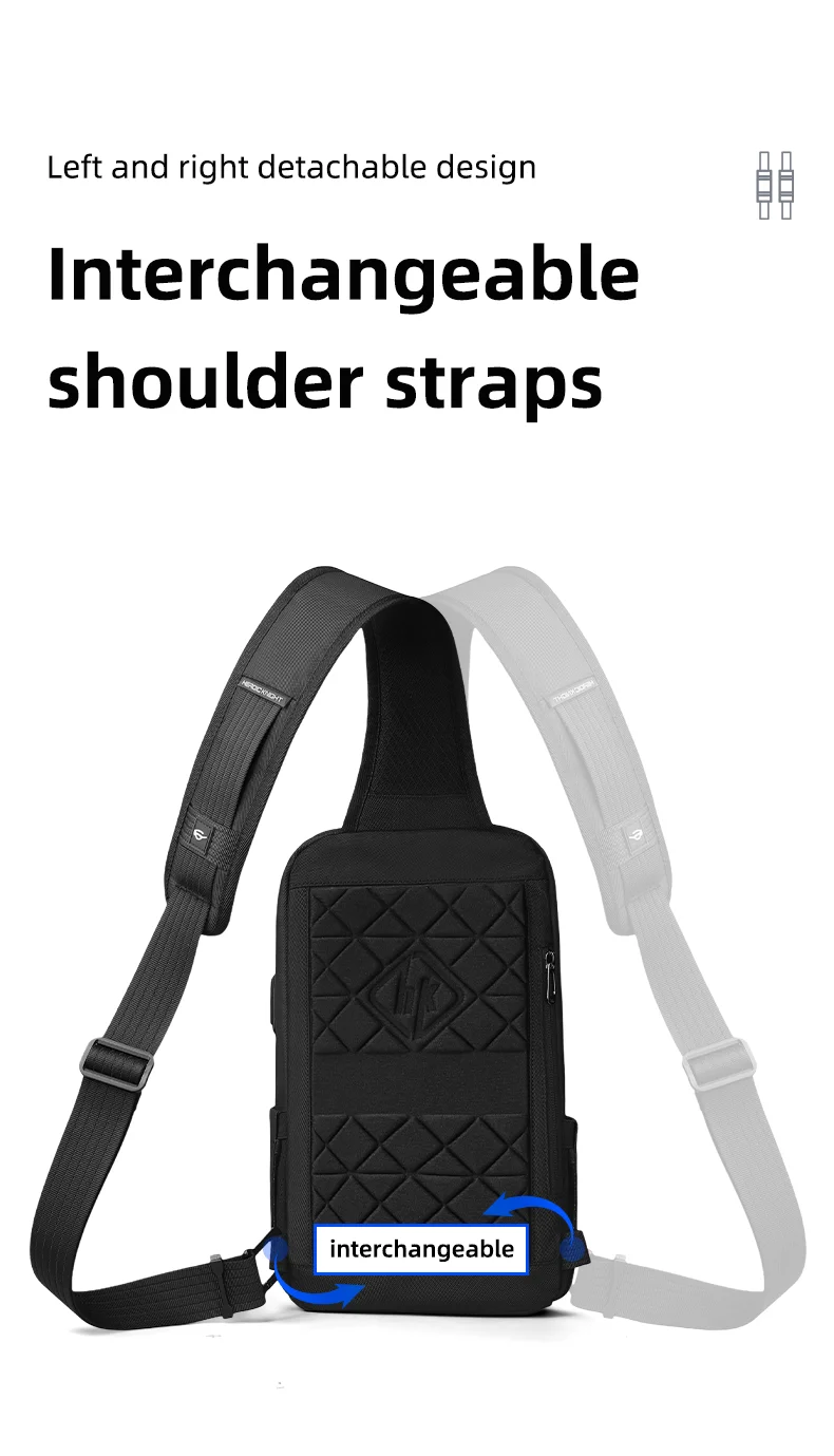 Heroic Knight Modische Umhängetasche für Herren, multifunktionale Fahrrad-Umhängetasche, wasserdicht, USB-Reise-Umhängetasche, lässige Brusttasche – Detail 10