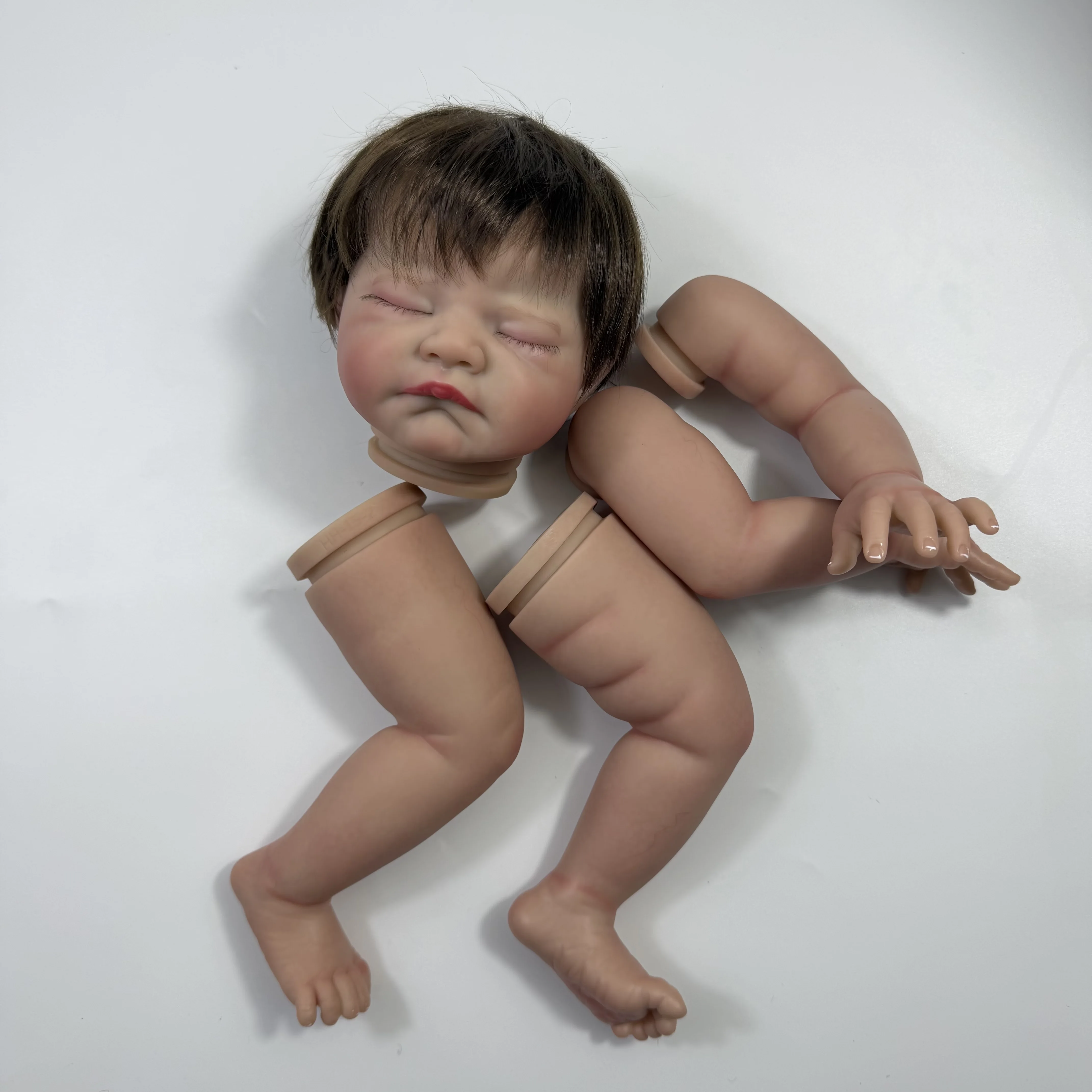 20 inch Already Painted Reborn Doll Kit August With Hand-rooted Hair and Cloth Body Soft Vinyl Reborn Doll Parts DIY Mold