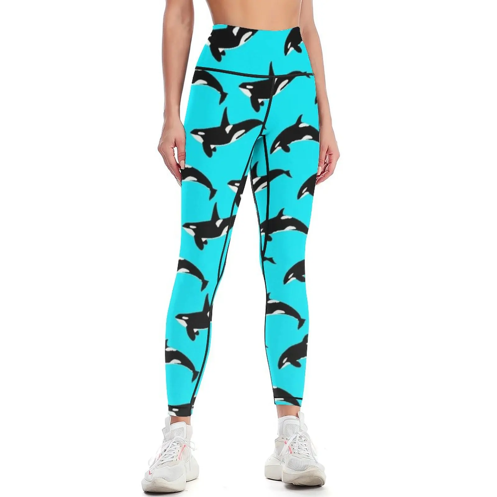 Orca Pattern: Cyan Leggings Women's sportswear sport legging Womens Leggings