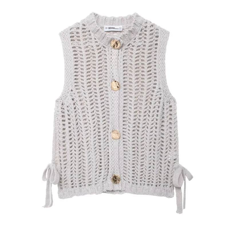 

HipSeam Coarse Needle Knitting Vest Women Autumn Fashion Button Decoration O neck Women's Bottom Strap Top Feamle Chic Waistcoat