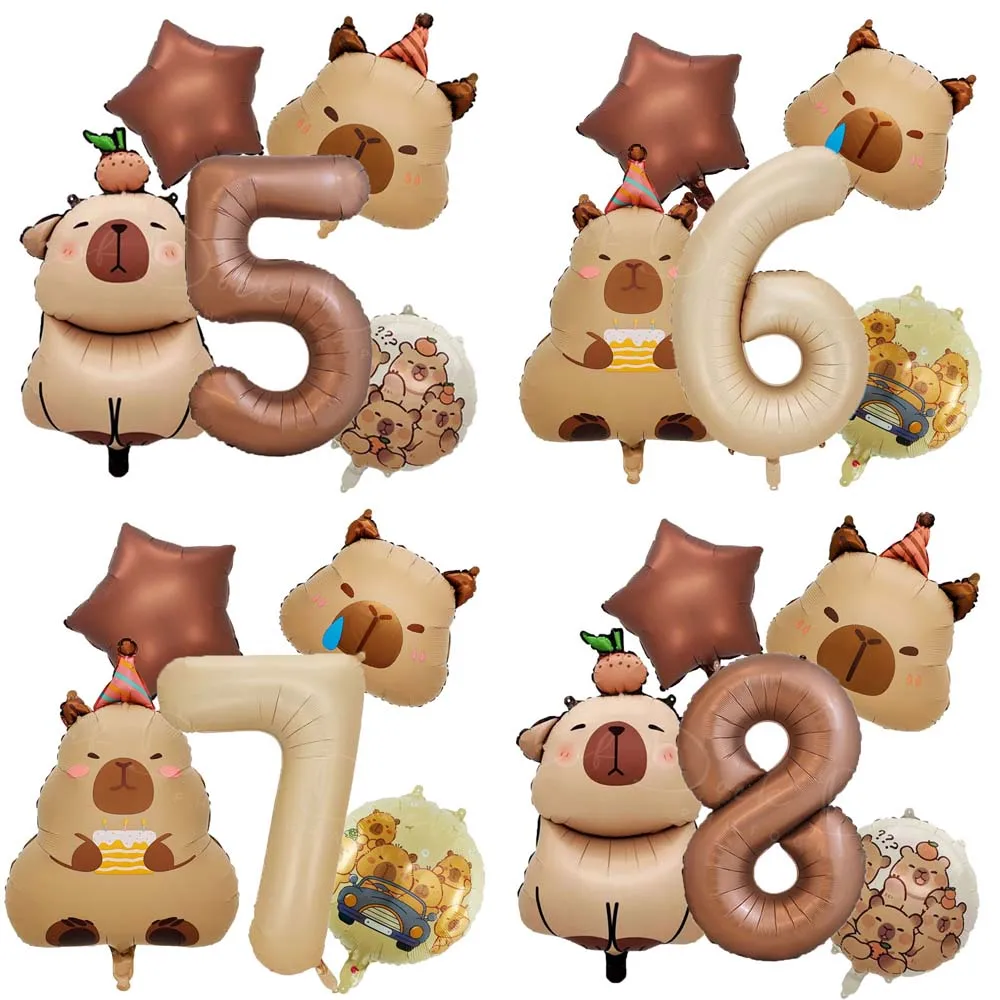 5 Stücke 40 Zoll Karamell Schokolade Anzahl Folienballon Capybara Thema Ballon Tier Geburtstag Party Dekoration Set Babyparty Geschenke