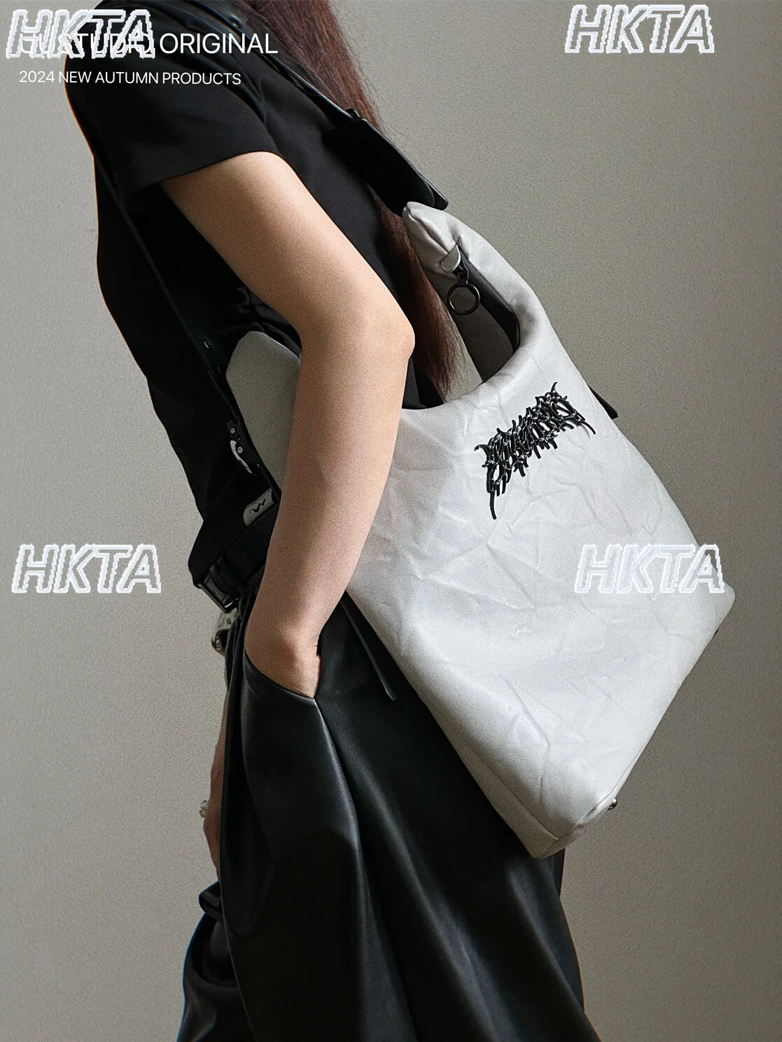 

Европейские и американские темные модные повседневные складные нейтральные сумки-тоут большой емкости из искусственной кожи, сумки через плечо, женские субкультуры, белые рюкзаки, женская сумка