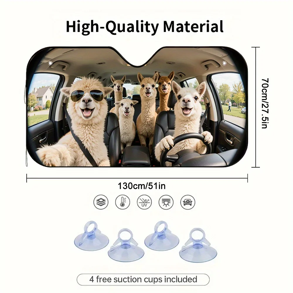 1pc Alpaca SUV Selfie Sun Shade - Cute Cartoon Animal Design, UV Protection & Heat Reduction, Fit For Cars, Trucks, SUVs, Trucks