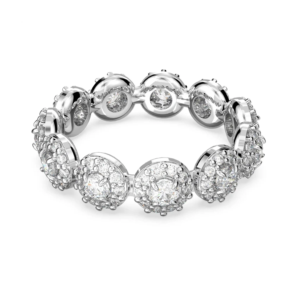 

Кольцо-ободок с кристаллами и инкрустацией, серебристое, с круглыми камнями, эффектное кольцо