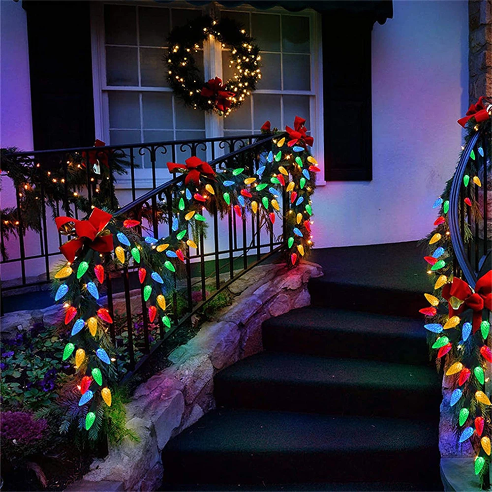 5M 50leds Christmas String Lights C6 Strawberry Bulbs Outdoor Waterproof Paito Lamp for New Year Wedding Party Courtyard Decor