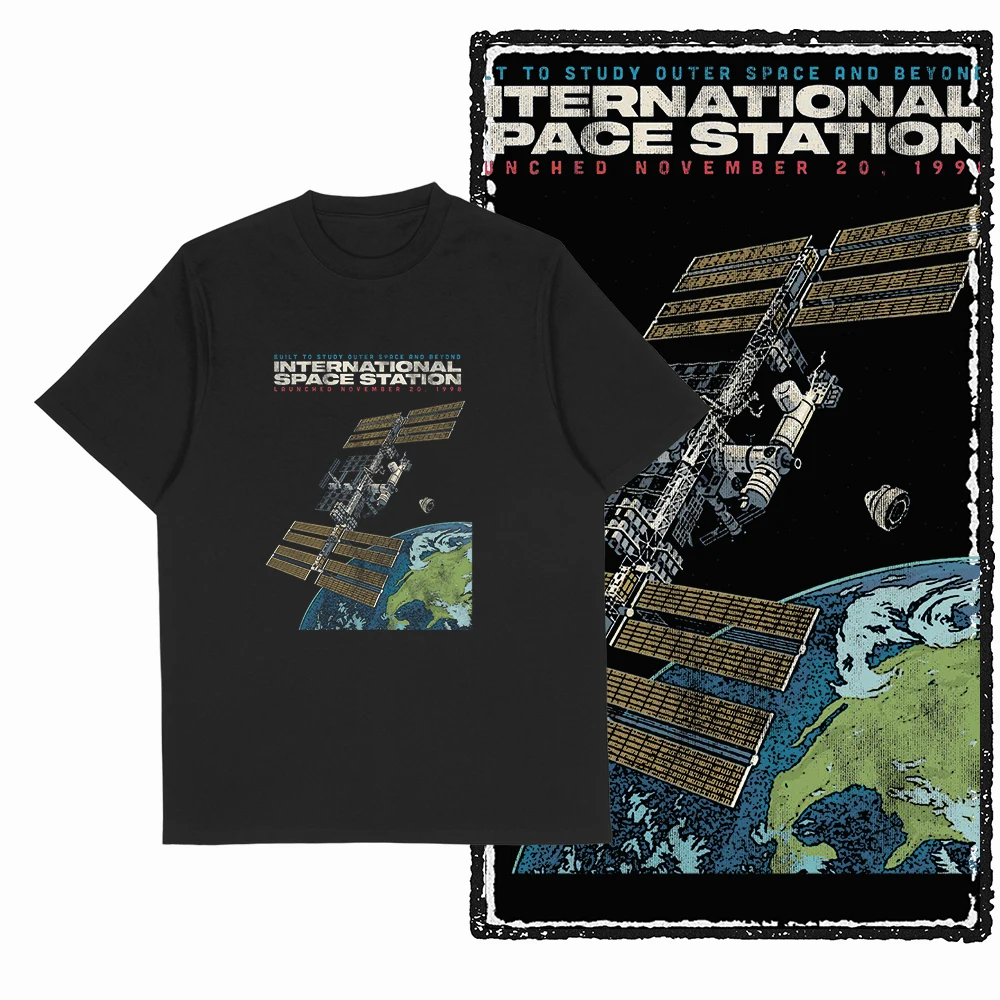 رائد الفضاء نمط 2025 الرجال النساء حجم كبير الرجعية الأسود رواية الساخن بيع القطن الخالص تي شيرت #4