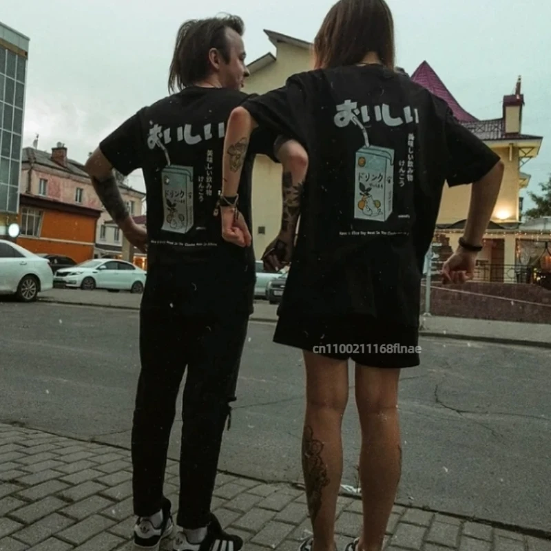 ニューストリートダンスウェア トップス 半袖 可愛い日本の猫プリント オーバーサイズTシャツ メンズ レディース ヒップホップ 半袖