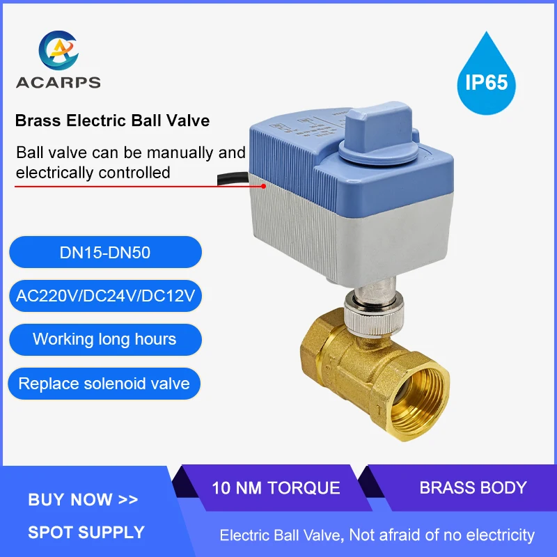 Brass Electric 2-way Ball Valve Waterproof Grade IP65 Motorized Ball Valve With Manual Switch Function AC/DC 12V/24V/220V
