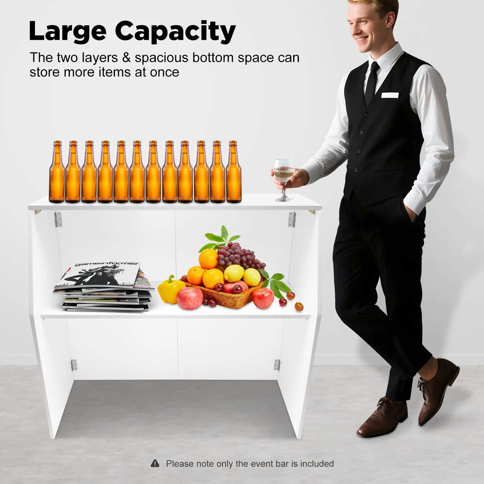 Verhoog uw feelervaring! 2-laags mobiele barkast met een laadvermogen van 50 kg, perfect voor huwelijkstuin en cocktailparty's